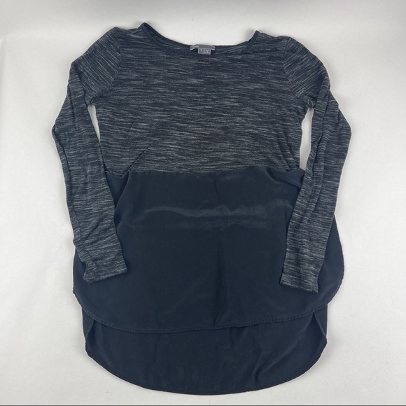 Vince Blouse Womens Small Gray Black Long Sleeve - Picture 1 of 7